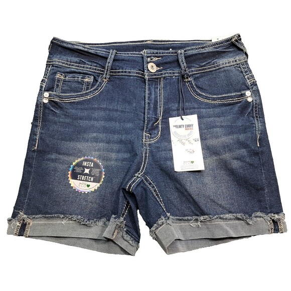 New Wallflower Shorts Womens Sz 7 28" Denim Blue Jeans Stretch Cuffed Frayed - Picture 1 of 11